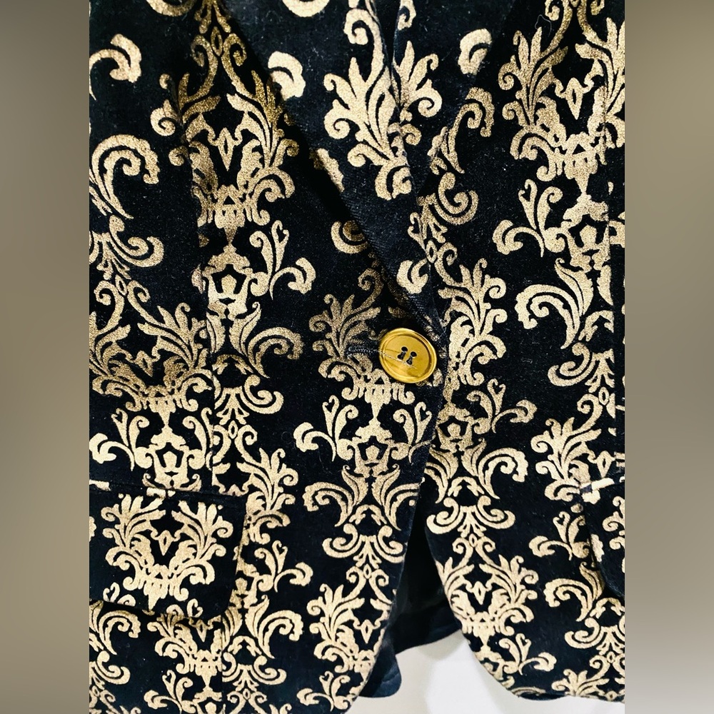 Boston Proper Black and Gold Brocade Jacquard velvet Blazer - Picture 2 of 5
